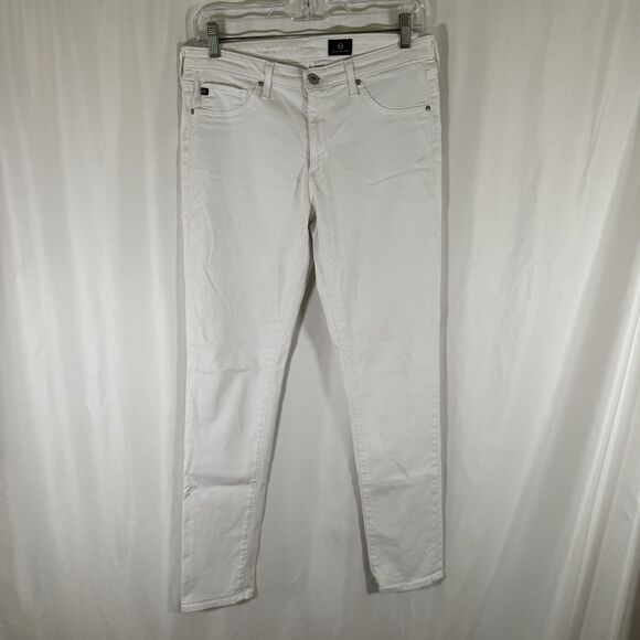 Adriano Goldschmied Pants Women's 29R Solid White Cotton Blend Mid Rise - Picture 1 of 12